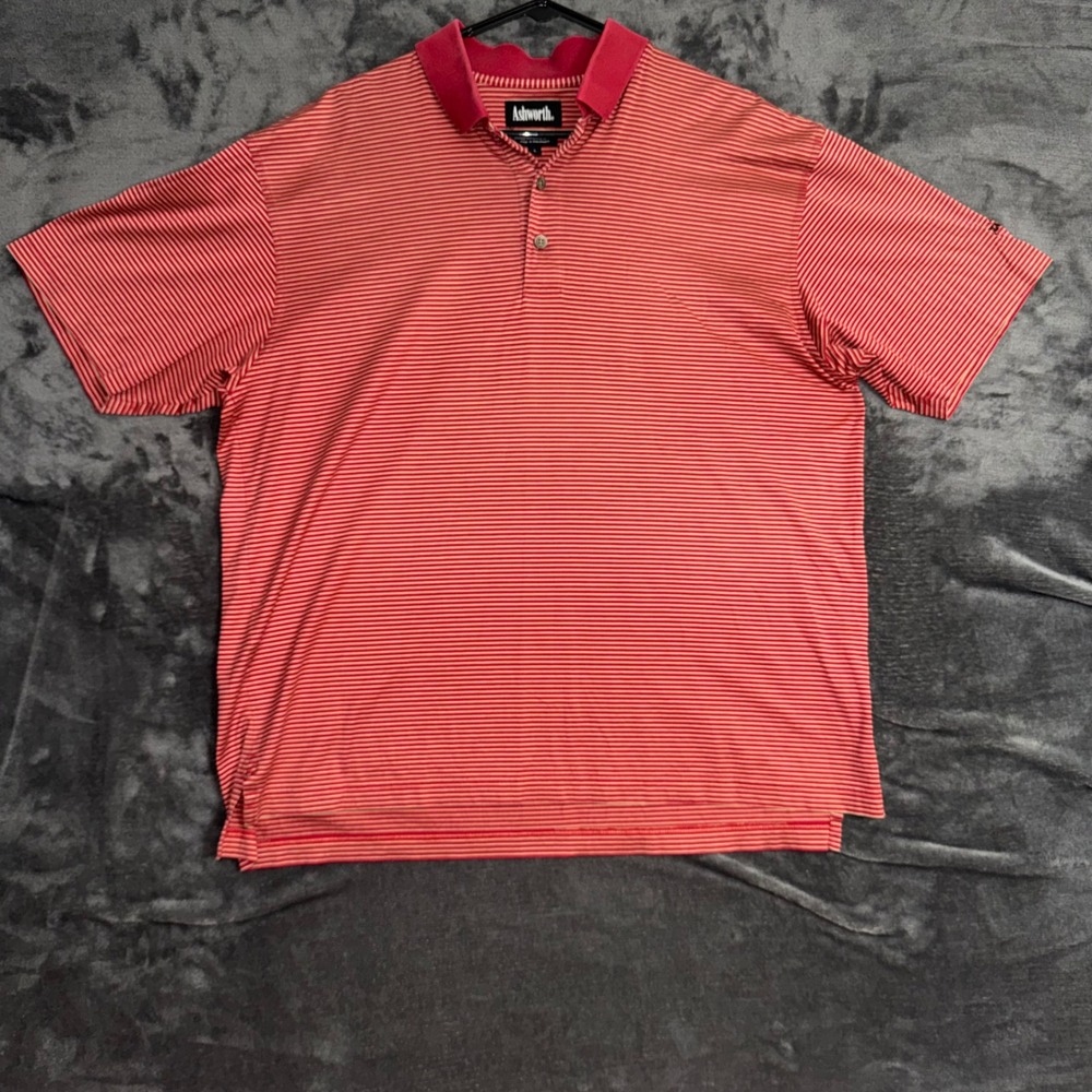 Men's Large Ashworth Polo Shirt Red Striped Excellent Mercerized Golf Vintage